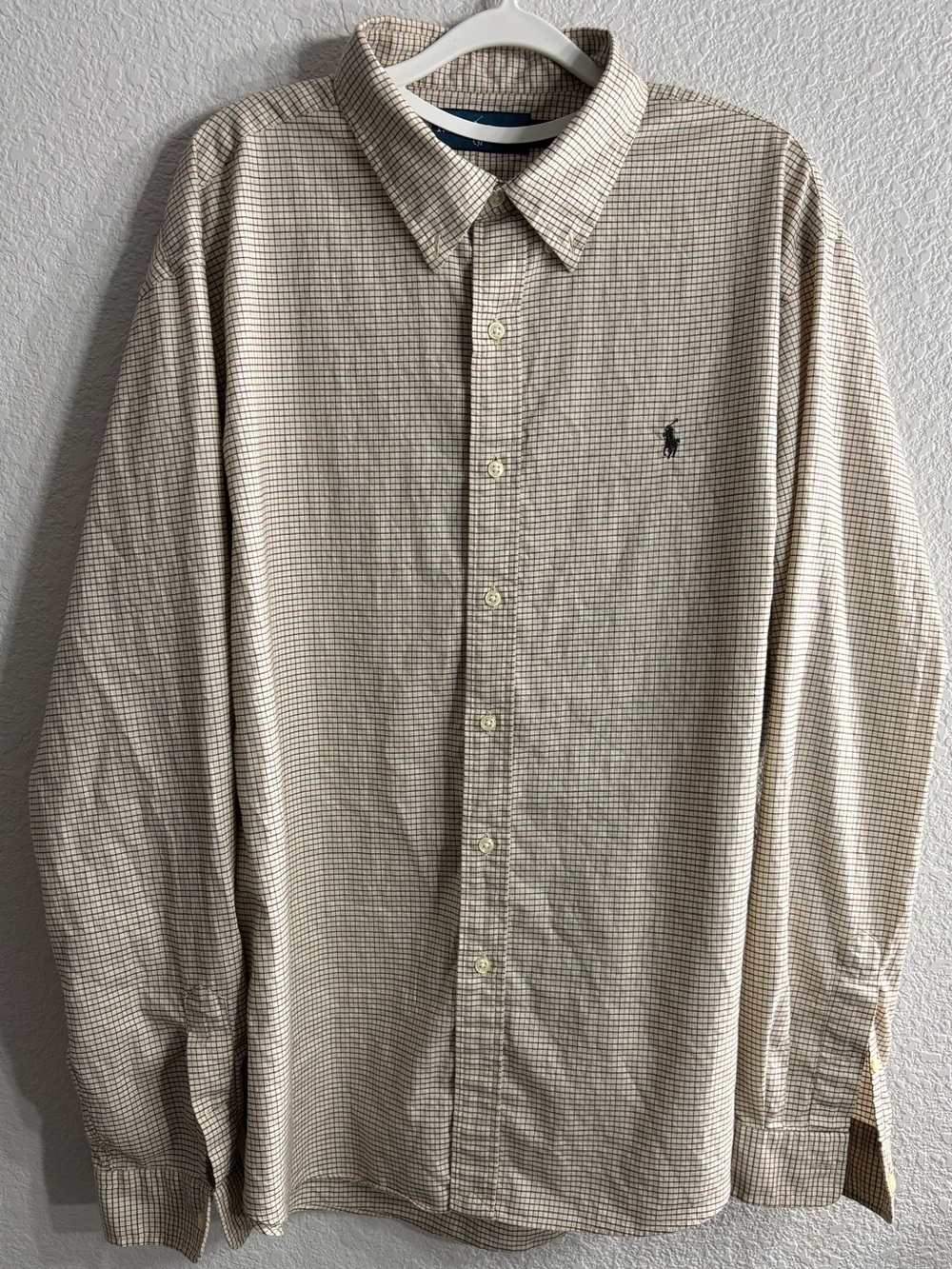 Ralph Lauren Polo Vintage Tan Small-Check Button-Down Shirt Men XXL VTG